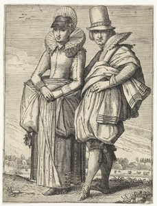 Homme et femme habillés selon la mode de 1625 - Simon Poelenburg (attributed to)