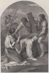 Christ tombé sous le poids de la croix, avec deux hommes aidant - Simon Vallee