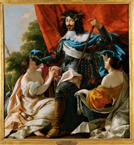 Louis XIII entre deux figures de femmes symbolisant la France et la Navarre …