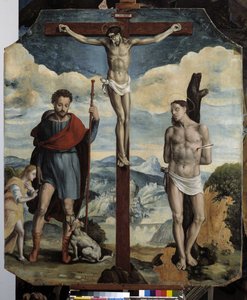 Crucifixion avec Saint Roch et Saint Sébastien - Simon de Châlons