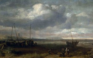 Bord de mer à Scheveningen avec des bateaux de pêche - Simon de Vlieger