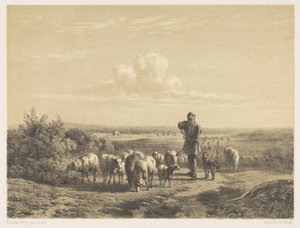 Berger avec ses moutons sur la lande - Simon van den Berg