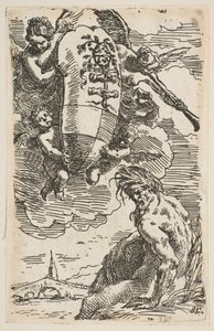 Allégorie de la Rivière Foglia avec les armoiries de la ville de Pesaro, frontispice pour - Simone Cantarini