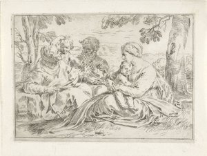 Sainte Famille avec Élisabeth et le jeune Jean-Baptiste - Simone Cantarini