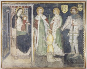 Madone et Enfant avec Sainte Catherine, Sainte Ursule, Saint Georges et le Patron, Théodoric de Chur - Simone da Corbetta