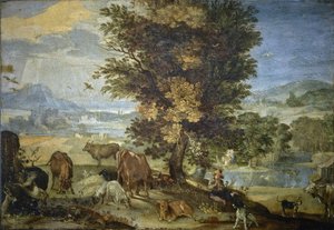 Paysage avec berger et animaux