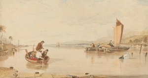 Calme Plat : Bateaux au Large du Château de Cowes - Sir Augustus Wall Callcott