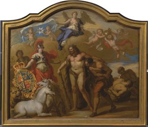 Allégorie de la puissance de la Grande-Bretagne par terre, conception pour un panneau décoratif pour le carrosse cérémonial de George I