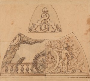 Conception pour une décoration de plafond (avec un perroquet) - Sir James Thornhill
