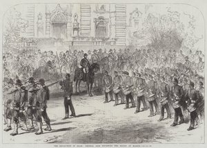 La Révolution en Espagne, le général Prim passant en revue les troupes à Madrid - Sir John Charles Robinson