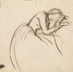 Une femme courbée de chagrin