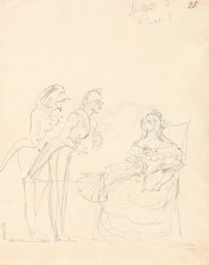 Deux gentilshommes parlant à une dame assise