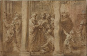 Le Miracle du paralytique guéri par Saint Pierre et Saint Jean - Sir Peter Paul Rubens over Anonymous Italian after Parmigianino after Raphael