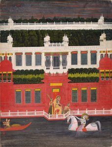 Krishna reçoit une guirlande de fleurs, vers 1750-1760