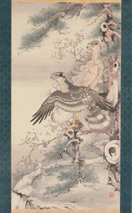 Paire de faucons avec branche et fleurs - Soga Shohaku