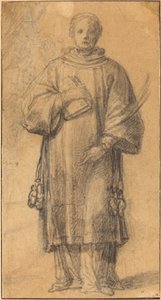 Un saint debout tenant un livre et une palme - Spanish 17th Century