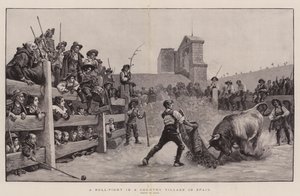 Une corrida dans un village espagnol (gravure) - Spanish School