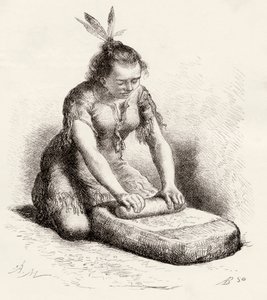 Une femme indigène de Guyane écrasant du grain - Spanish School