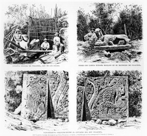 Artefacts découverts à Chichen Itza par Augustus Le Plongeon, illustration de La Illustracion Espanola y Americana 1877 - Spanish School