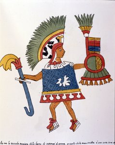 Guerrier aztèque dans le Codex Vaticanus 3738 (Codex Vat. Rios). Fac-similé du manuscrit par le Dominicain Pedro de los Rios, entre 1570 et 1589, Bibl. Vatican