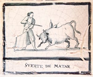 Scène de corrida sur une tuile antique - La phase de mise à mort - Spanish School