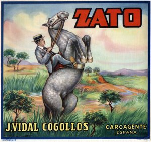 Cavalier sur un cheval cabré. Affiche publicitaire espagnole, Valence - Spanish School