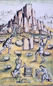 Codex de la conquête du Mexique : Travail de la pierre - Spanish School