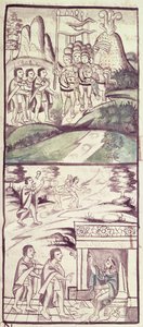 Codex de la conquête du Mexique : les émissaires de Montezuma, ou Moctezuma II empereur aztèque rencontrant les Espagnols