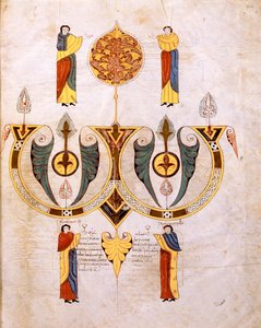 Colophon de la Bible wisigothique-mozarabe de Saint Isidore, avec les portraits des deux miniaturistes, Florencio et Sancho, fol.514r., A.D. 960 - Spanish School