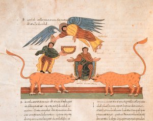 Daniel dans la fosse aux lions, de la Bible wisigothique-mozarabe de Saint Isidore, fol.325v., A.D. 960 - Spanish School
