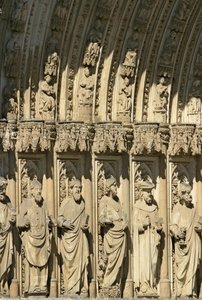Détail du Portail du Pardon (Puerta del Perdon) portail central de la façade ouest de la cathédrale de Tolède, commencé en 1418 - Spanish School