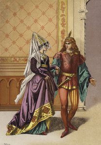 Noble femme européenne et ménestrel, 15ème siècle - Spanish School