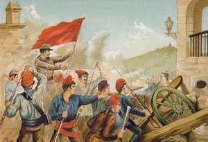 Combats entre volontaires républicains et soldats, Sarria, Barcelone, 1874 - Spanish School
