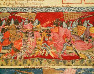 Bataille entre Grecs et Troyens, du Codex Benito Santa Mora - Spanish School
