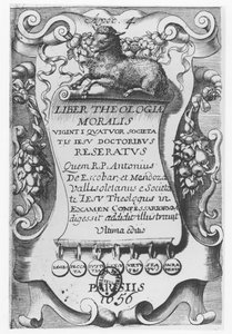 Frontispice pour Liber Theologiae Moralis, par Antonio Escobar y Mendoza, 1656 - Spanish School