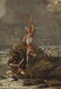 Gaulois tirant des flèches vers le ciel pour calmer une tempête - Spanish School