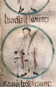 Art gothique : portrait de Borrell II (934-992), comte de Barcelone. Miniature dans Genealogia de los Reyes de Aragon y Condes de Barcelona. 14e-15e siècle - Spanish School