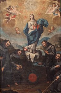 Immaculée Conception avec des Franciscains horticoles. Origine du chœur. Signé en bas à gauche «ADEVOZION DE DA TERESA, Sanchez Yepros ?». XVIIIe siècle. Juan Sánchez. - Spanish School