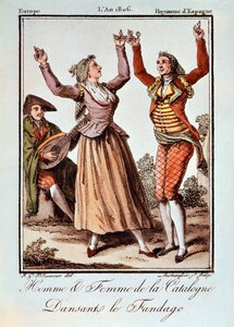 Homme et femme de Catalogne dansant le Fandango, Europe, Royaume d
