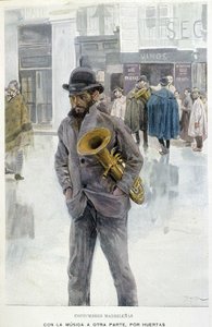 Musique dans les rues: musicien - mendiant à Madrid - Spanish School
