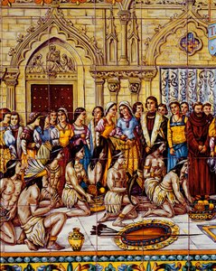 Amérindiens amenés dans la suite de Colomb en Espagne en 1492 - Spanish School