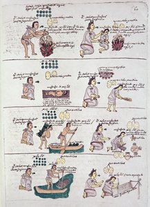 Page du Codex Mendoza, montrant la discipline et les tâches assignées aux enfants, Mexique, vers 1541-42 - Spanish School