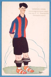 Carte postale représentant une caricature du footballeur espagnol Vicente Piera de Barcelone - Spanish School