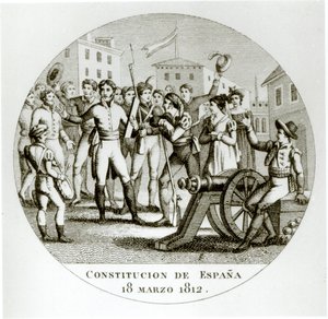 Proclamation de la Constitution Libérale du 18 mars 1812, par les patriotes, promulguée à Cadix par les Cortes - Spanish School