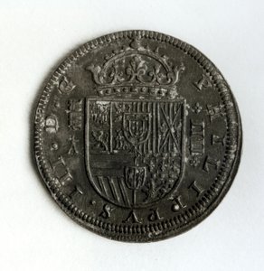Pièce de monnaie en argent de quatre réaux du règne de Philippe III d