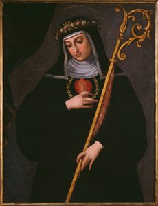 Sainte Gertrude la Grande portant le Sacré-Cœur de Jésus - Spanish School
