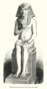 Statue du pharaon égyptien ancien Amenhotep IV (Akhenaton) (lithographie) - Spanish School