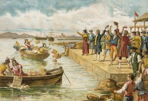 La Boston Tea Party, 1773 - Spanish School