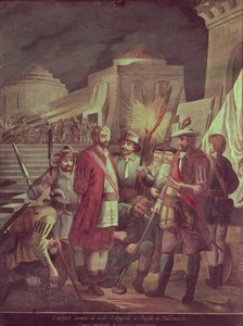 La conquête du Mexique : Hernando Cortes (1485-1547) attaque le district de Panfilo Narvaez de nuit - Spanish School