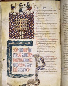 Le Concile Hispalense II en 619, page des Glosas Emilianenses, 992-994 (manuscrit enluminé) - Spanish School